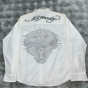 Ed Hardy White Shirt with Black Lion Design
